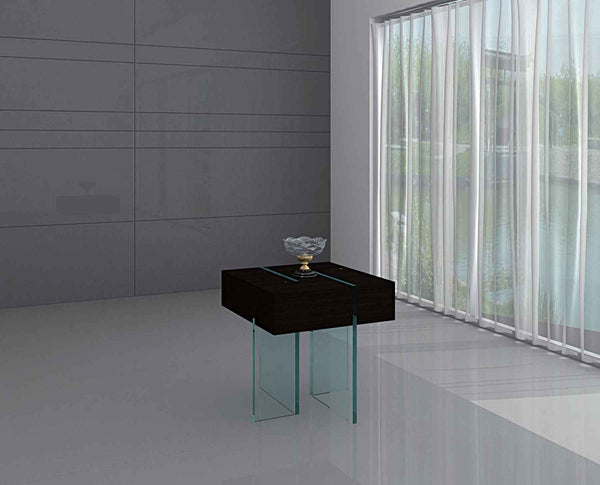 22" Black And Clear Wood and Glass Square Sled End Table