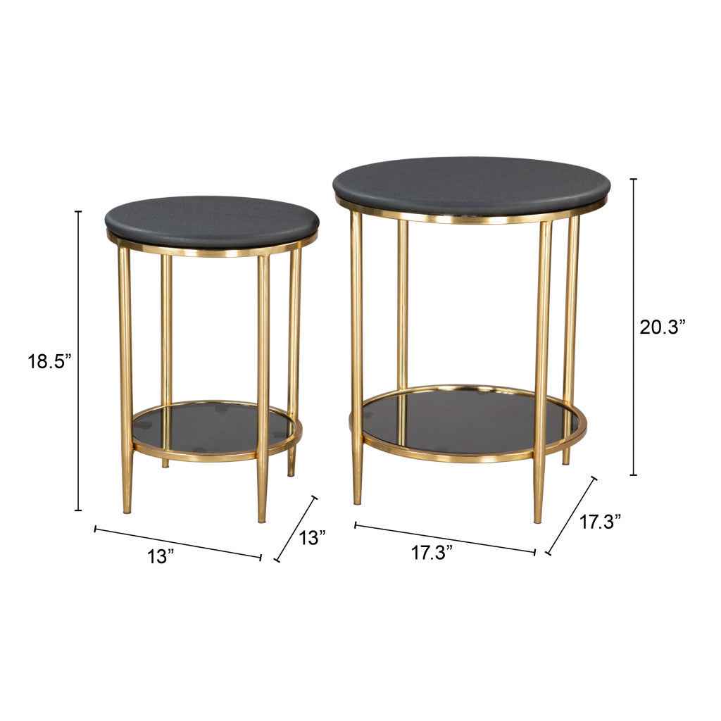 18" Black Genuine Marble And Wood Round Coffee Table