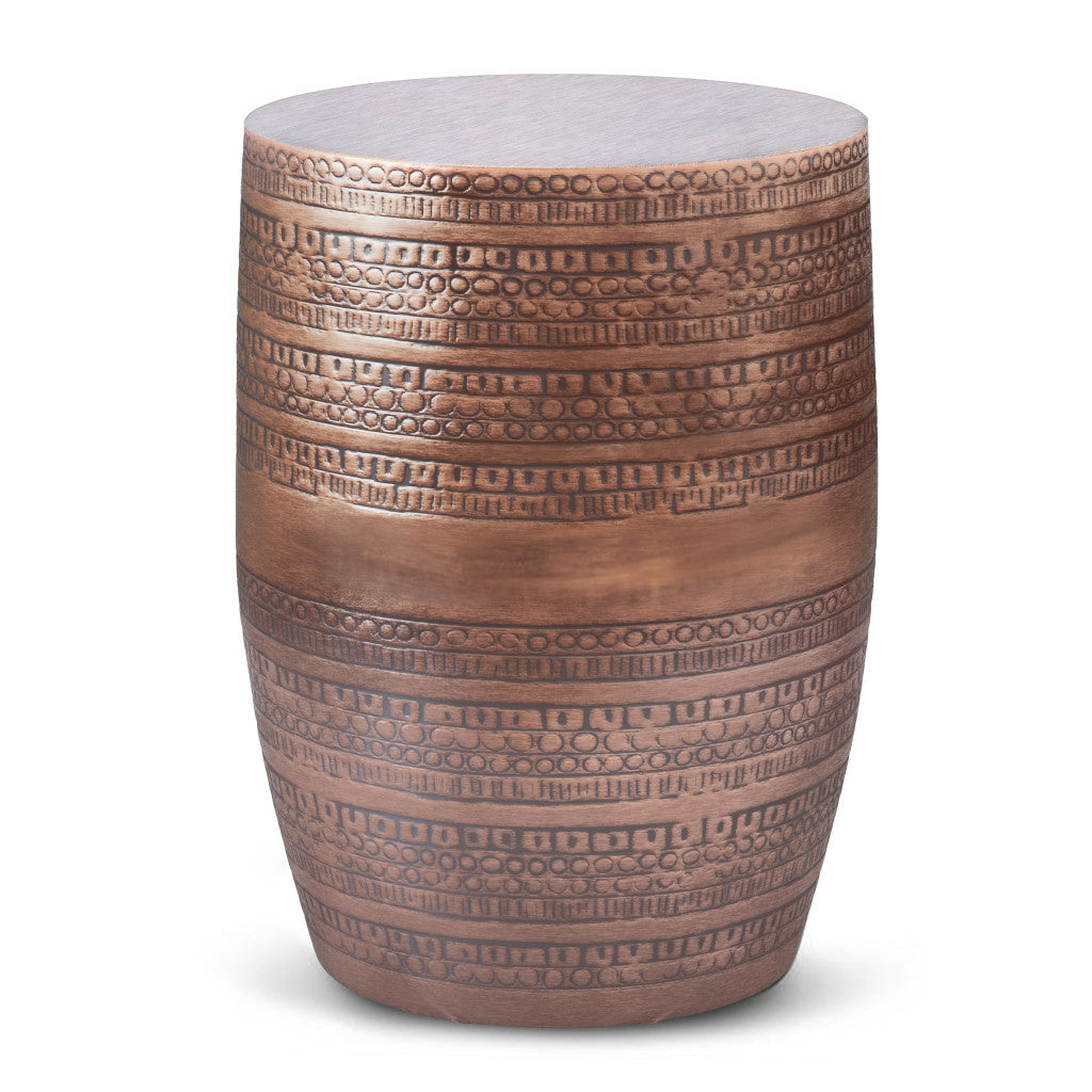 20" Textured Copper Distressed Iron Round Drum End Table - Living Room