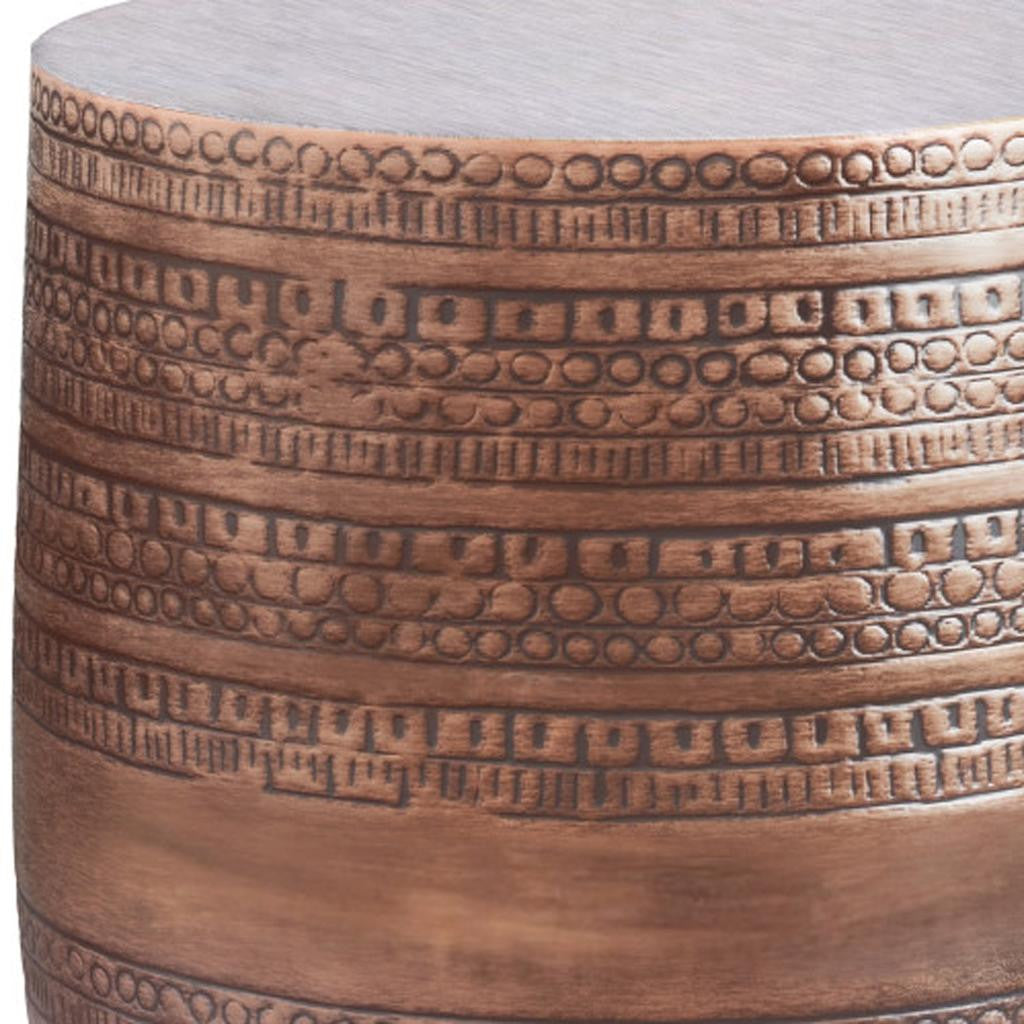 20" Textured Copper Distressed Iron Round Drum End Table - Living Room