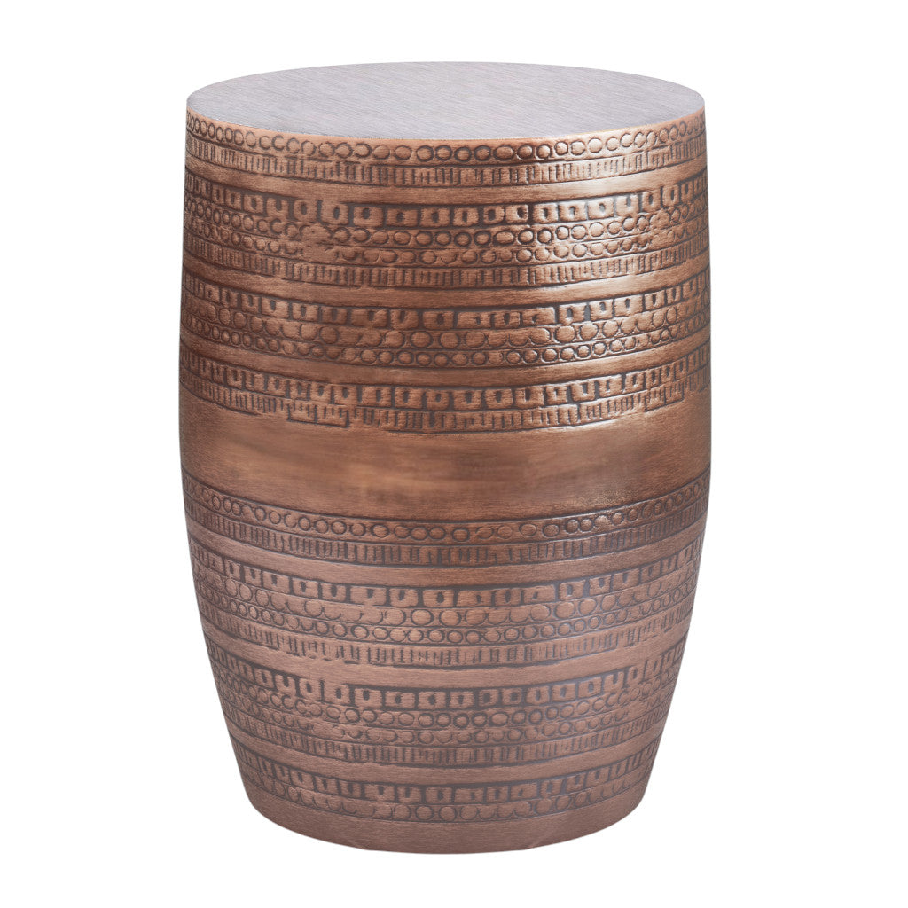 20" Textured Copper Distressed Iron Round Drum End Table - Living Room