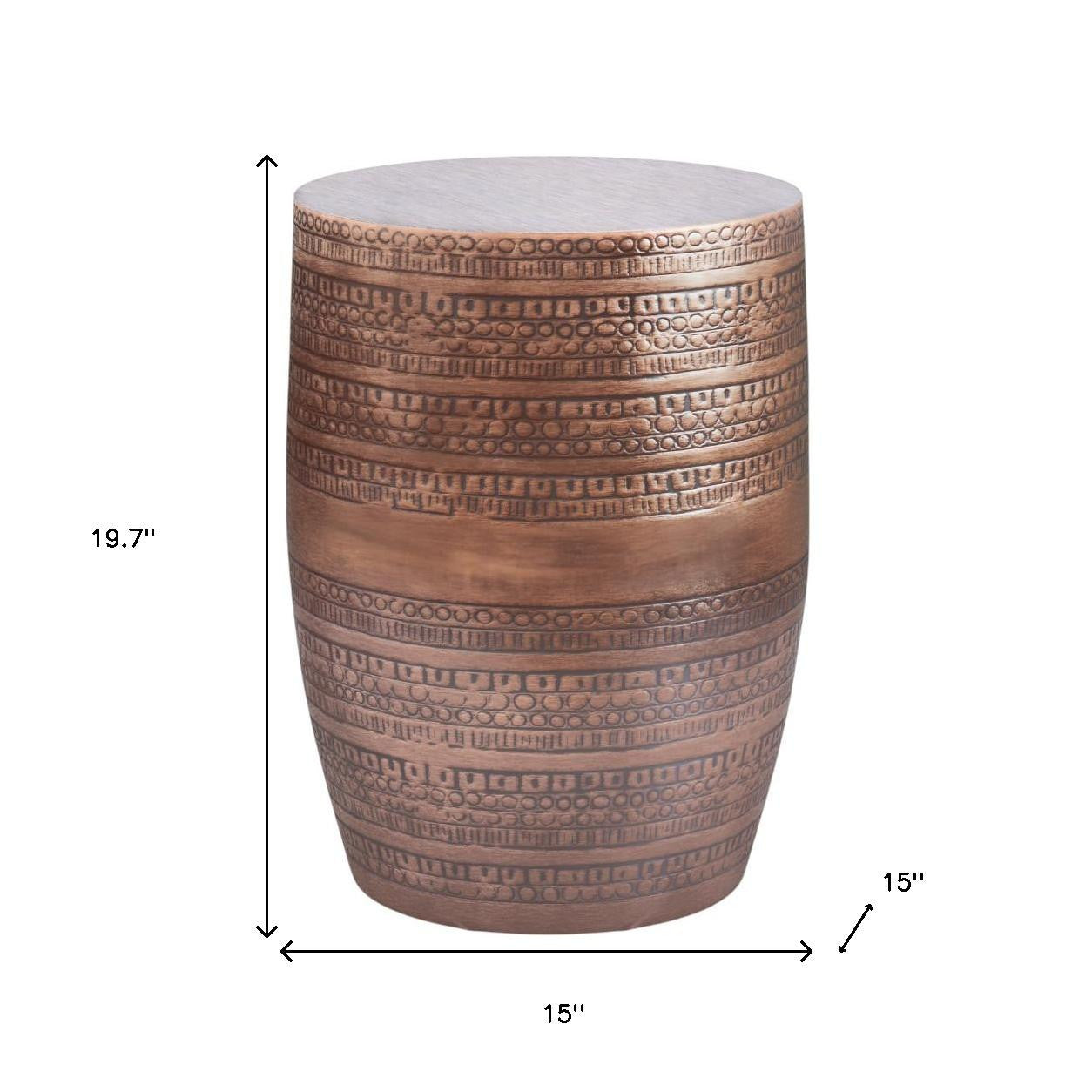 20" Textured Copper Distressed Iron Round Drum End Table - Living Room
