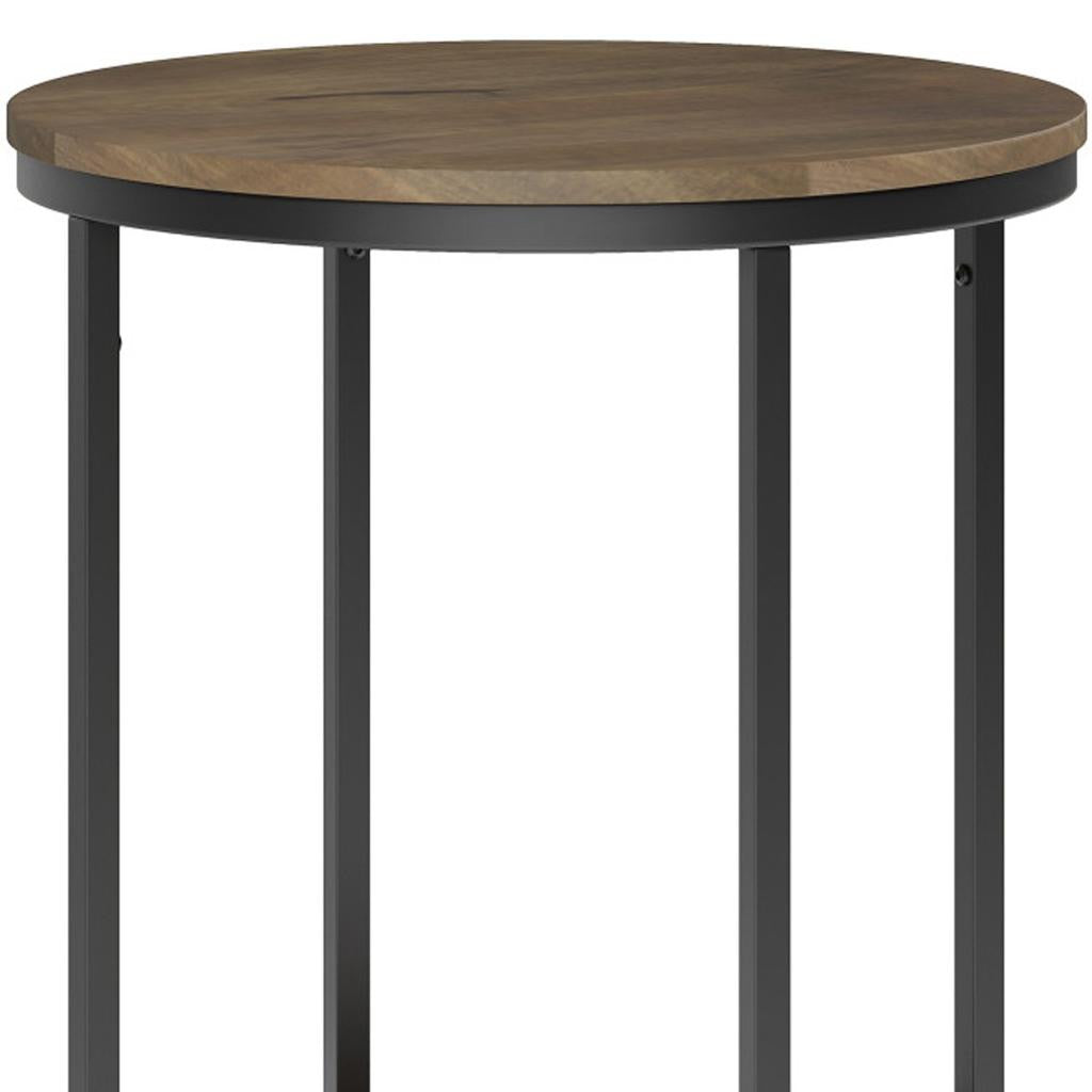 24" Matte Gray and Black Solid Wood and Iron Round End Table With Shelf - Living Room
