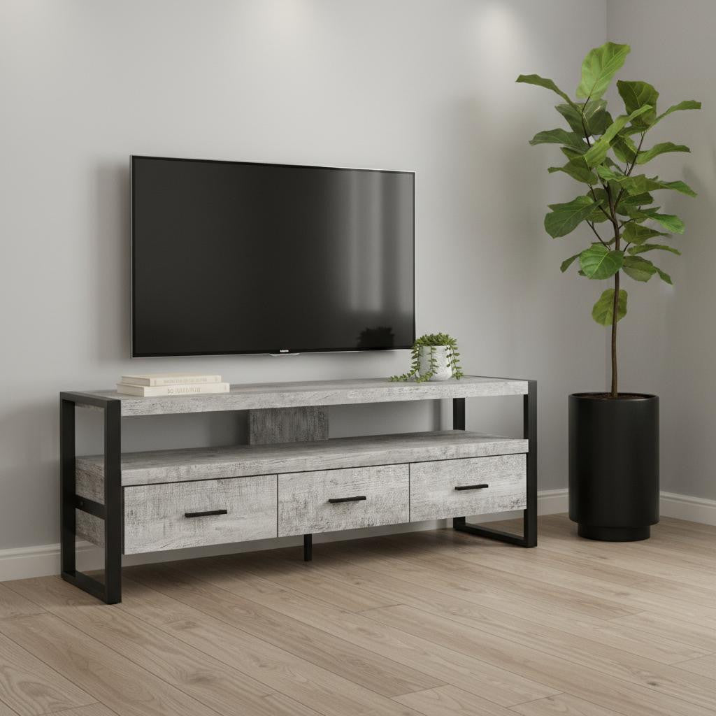 59" Black and Gray Cabinet Enclosed Storage TV Stand - Living Room
