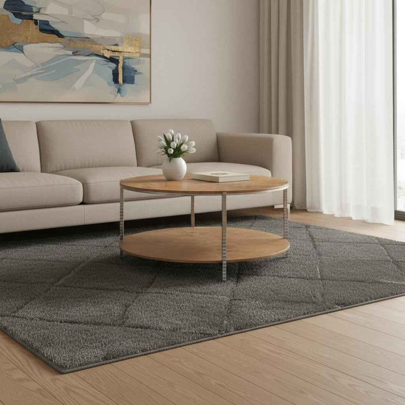 39" Brown Wood and Steel Round Coffee Table