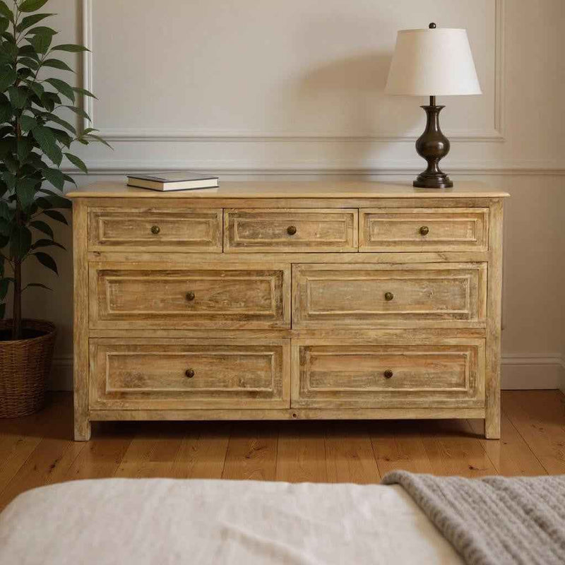 68" Natural Solid Wood Seven Drawer Dresser