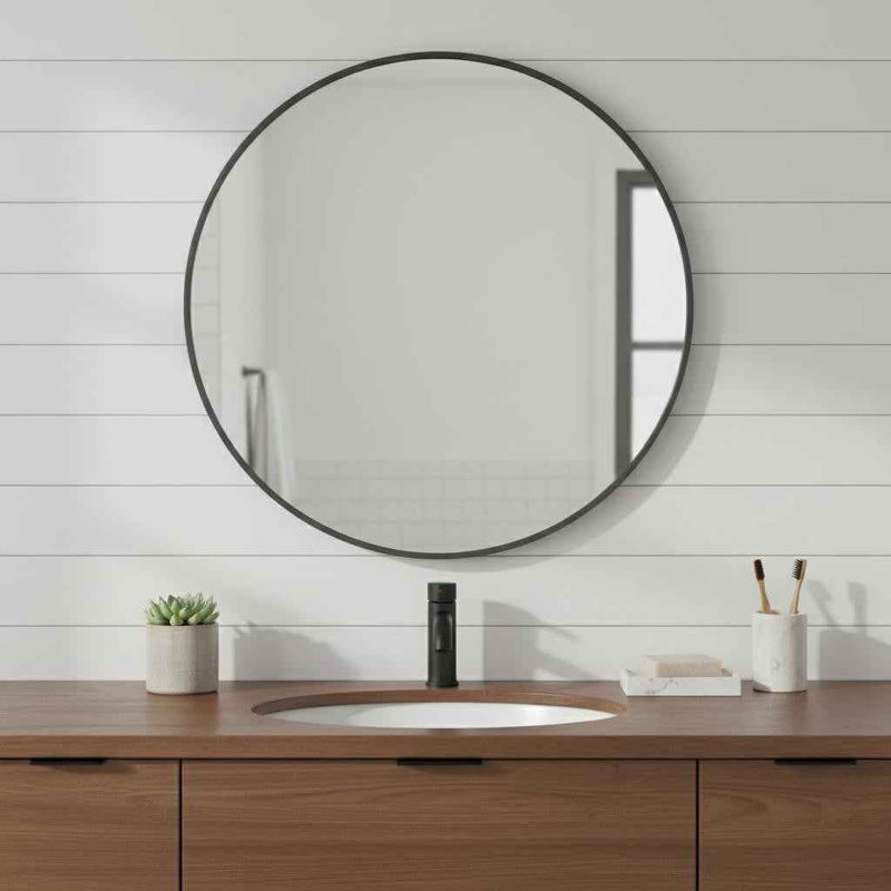 24" Black Metal Round Framed Bathroom Vanity Mirror
