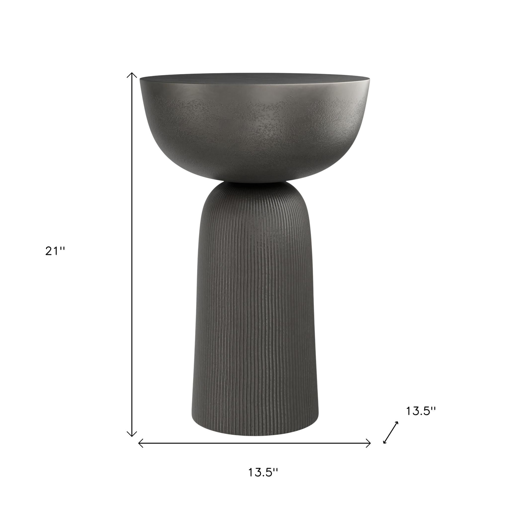 21" Matte Black Aluminum Round Pedestal End Table - Living Room