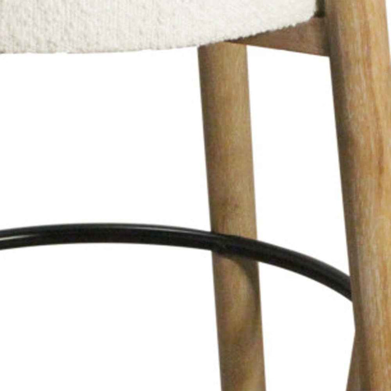 Set of Two Ivory and Natural Fabric and Solid Wood Backless Bar Height Bar Chairs