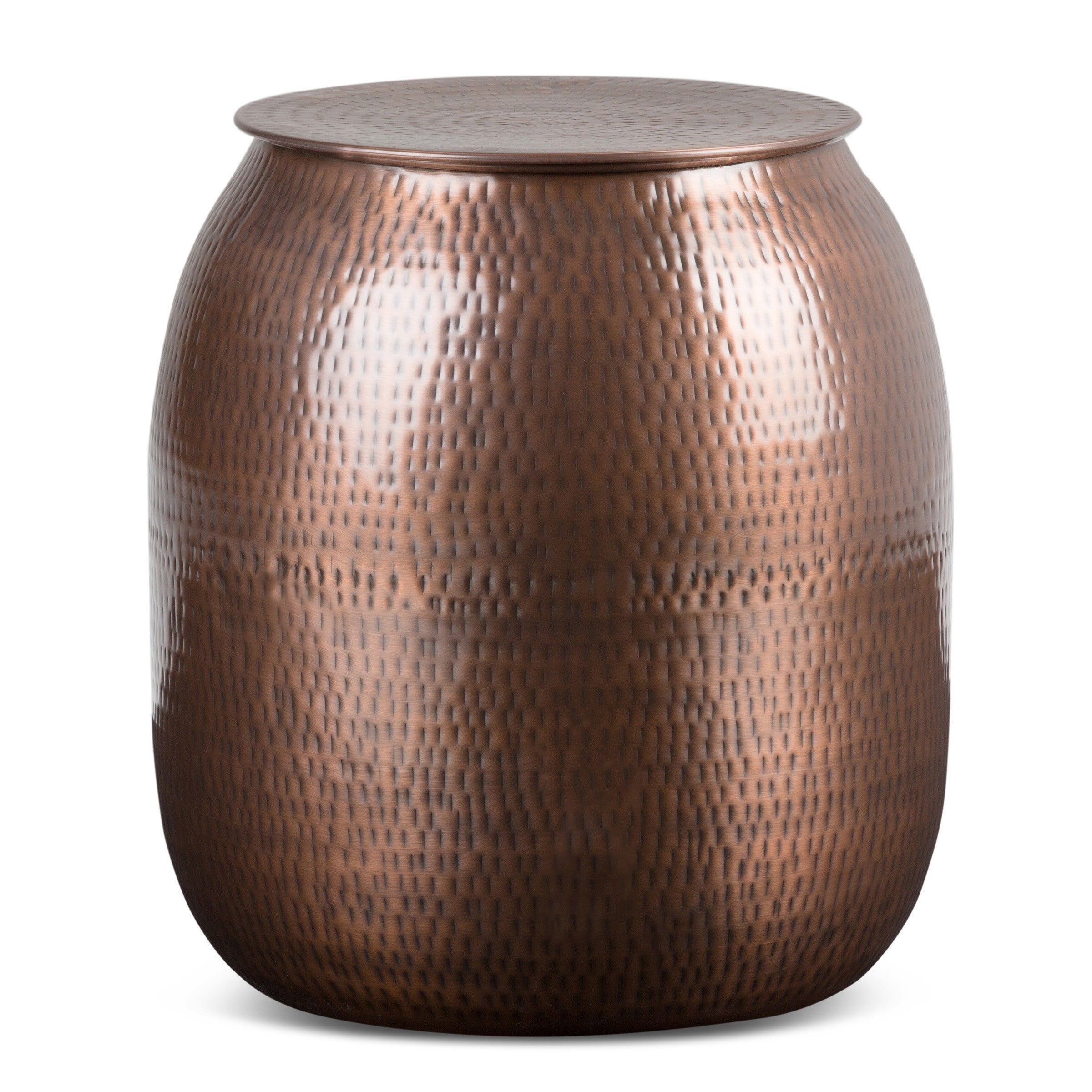 21" Hammered Copper Distressed Iron Round Drum End Table - Living Room