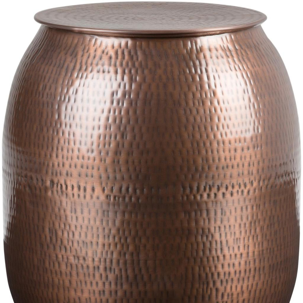 21" Hammered Copper Distressed Iron Round Drum End Table - Living Room
