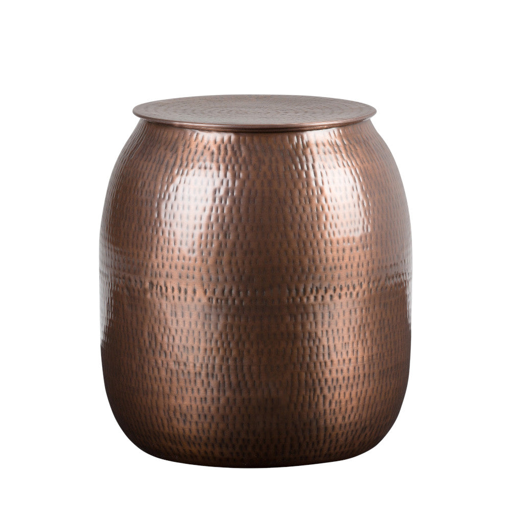 21" Hammered Copper Distressed Iron Round Drum End Table - Living Room