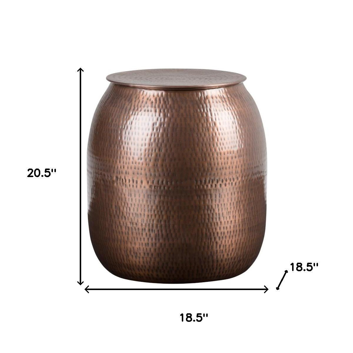 21" Hammered Copper Distressed Iron Round Drum End Table - Living Room