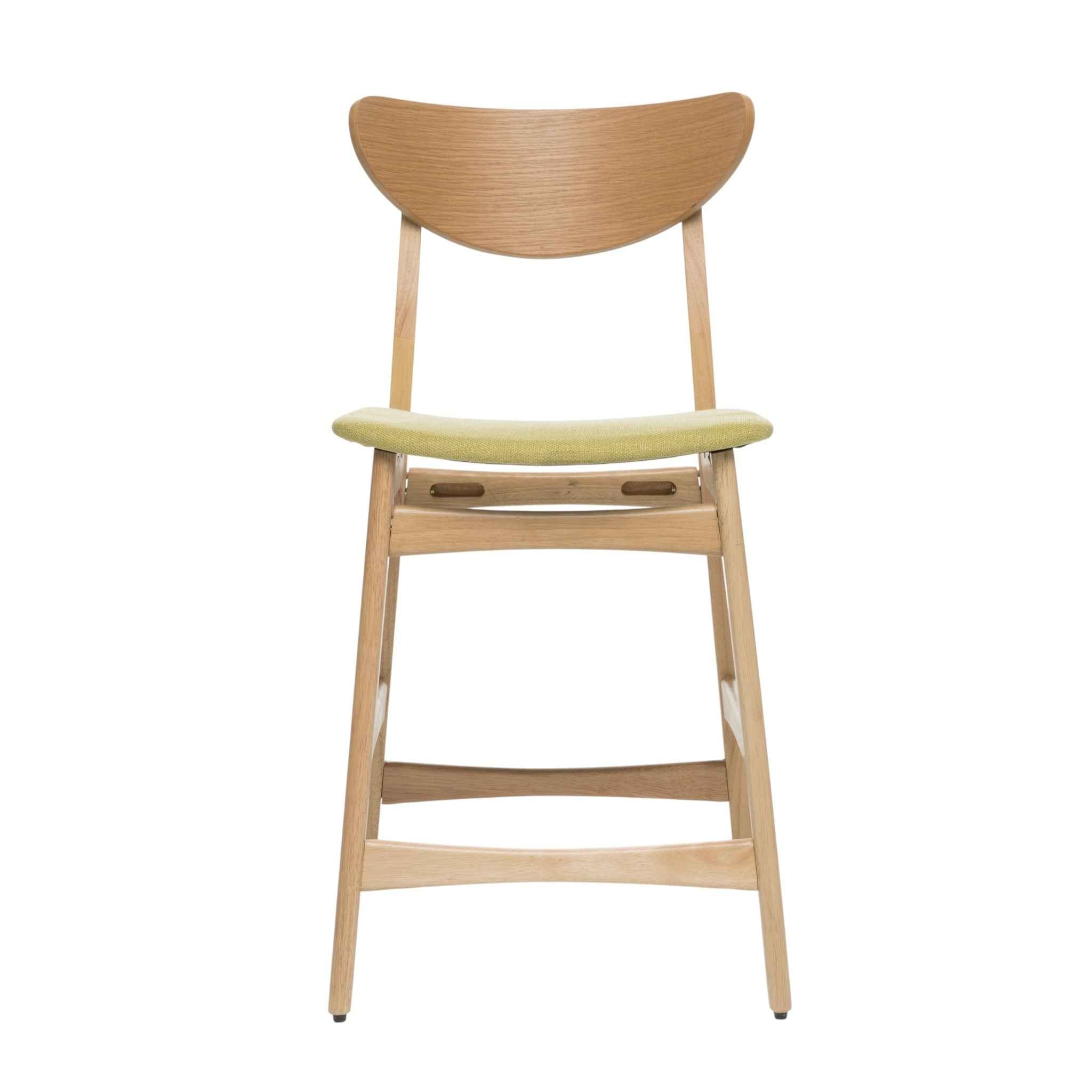 Set of Two Green and Natural Fabric and Wood Low Back Bar Height Bar Chairs