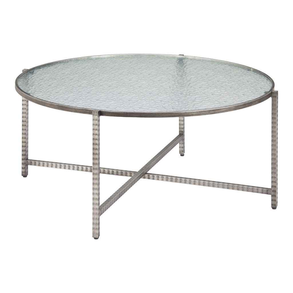 41" Silver Glass and Steel Round Coffee Table