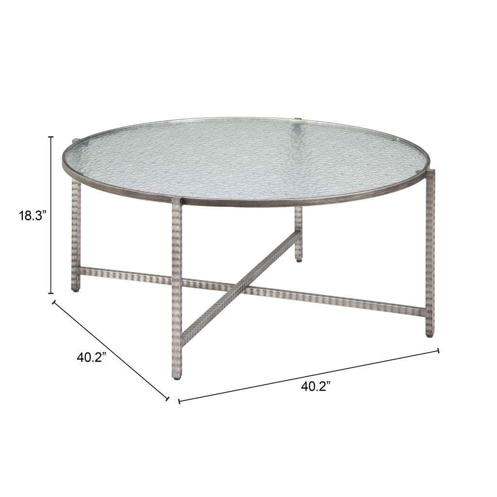 41" Silver Glass and Steel Round Coffee Table