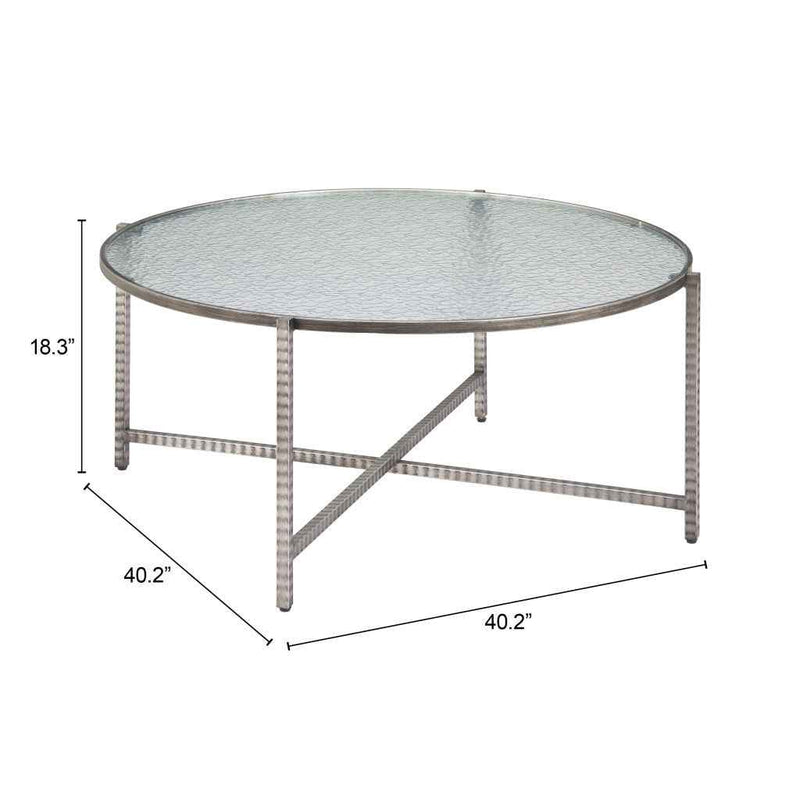 41" Silver Glass and Steel Round Coffee Table