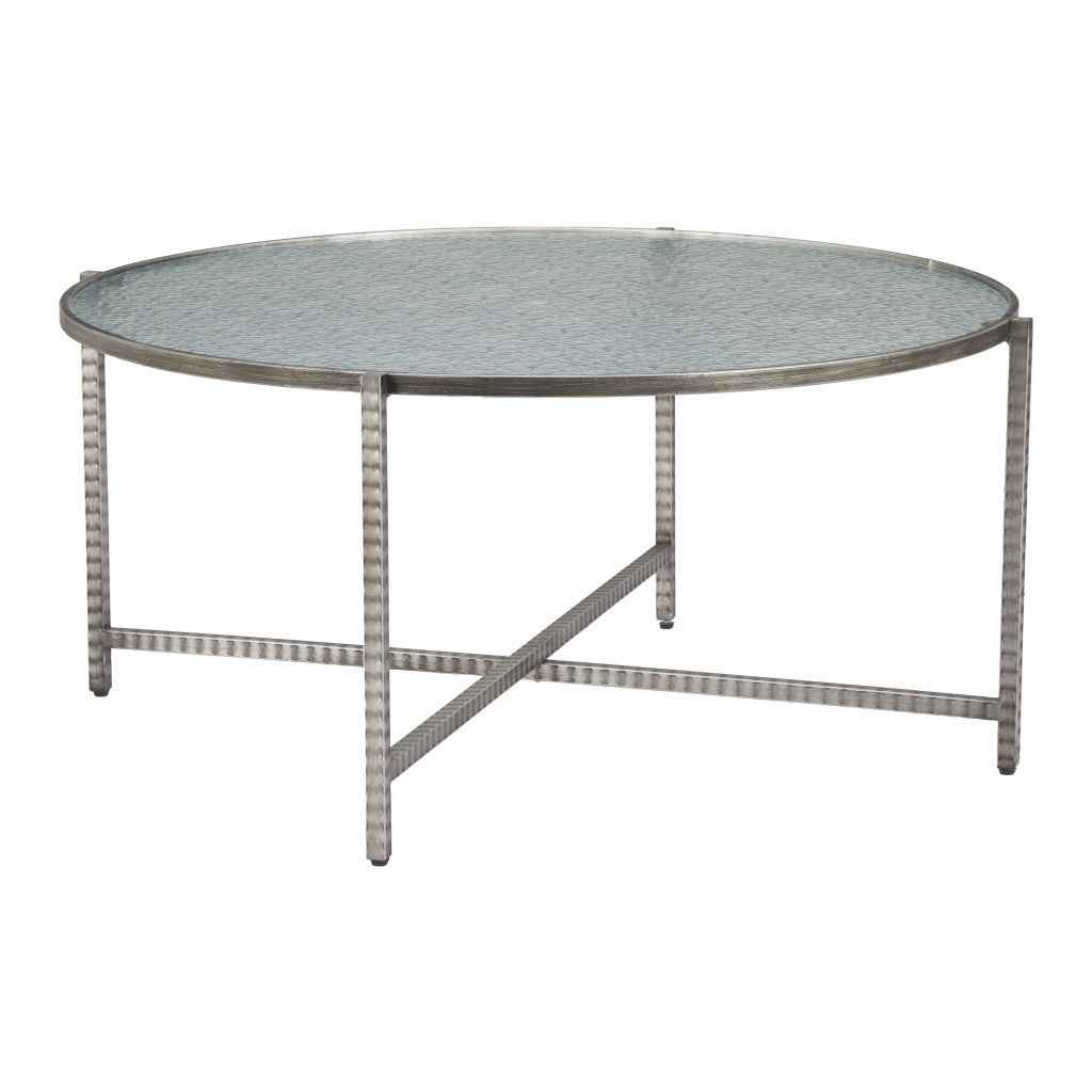 41" Silver Glass and Steel Round Coffee Table
