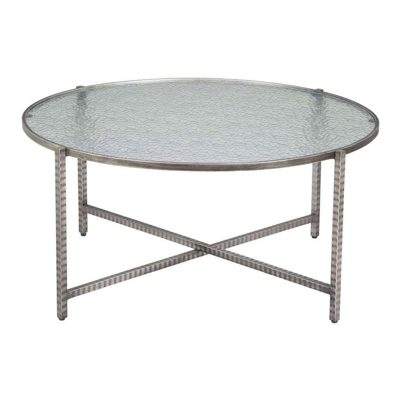 41" Silver Glass and Steel Round Coffee Table