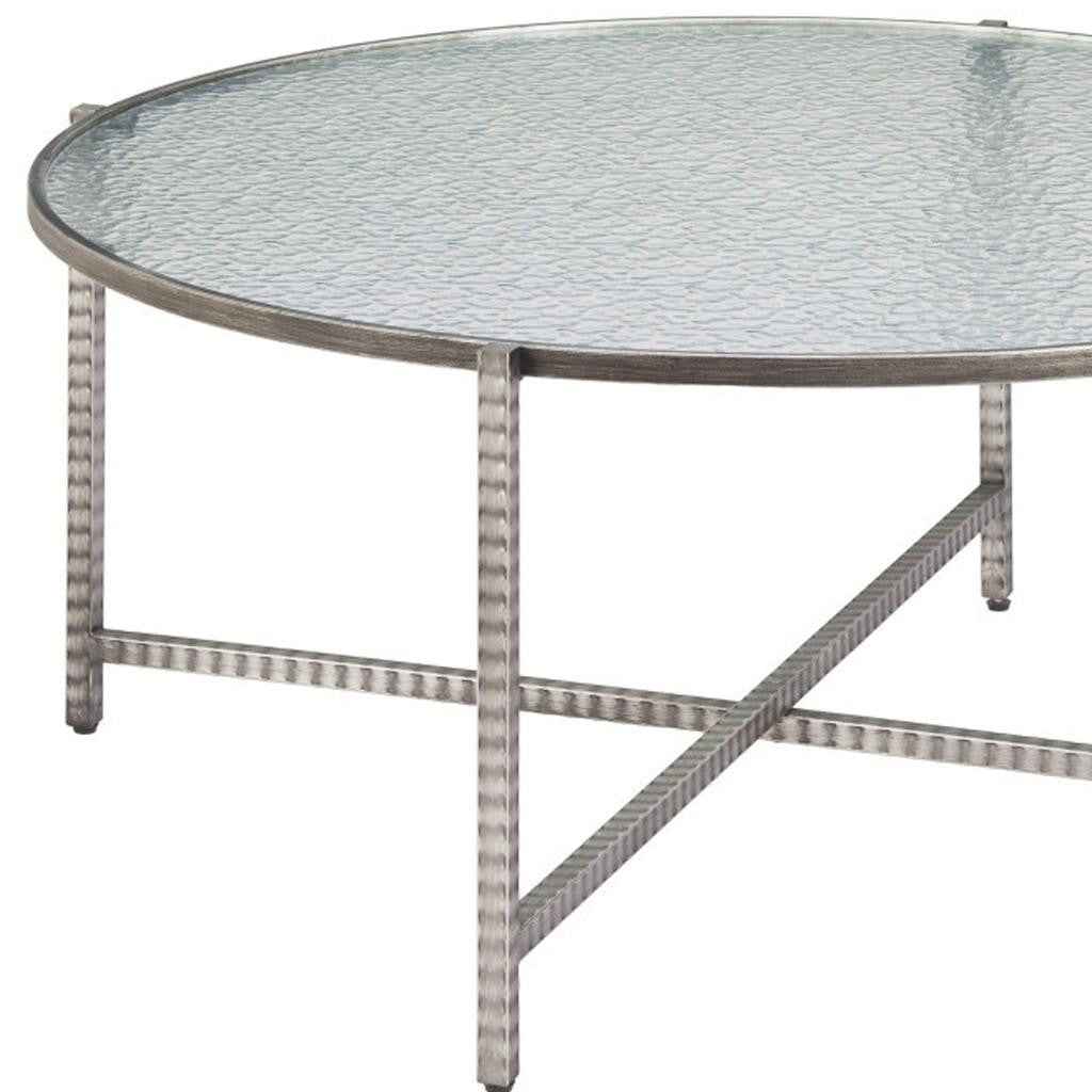 41" Silver Glass and Steel Round Coffee Table