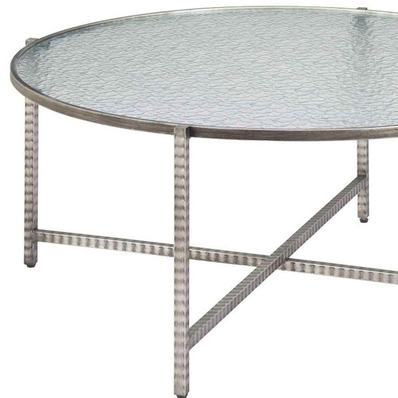 41" Silver Glass and Steel Round Coffee Table