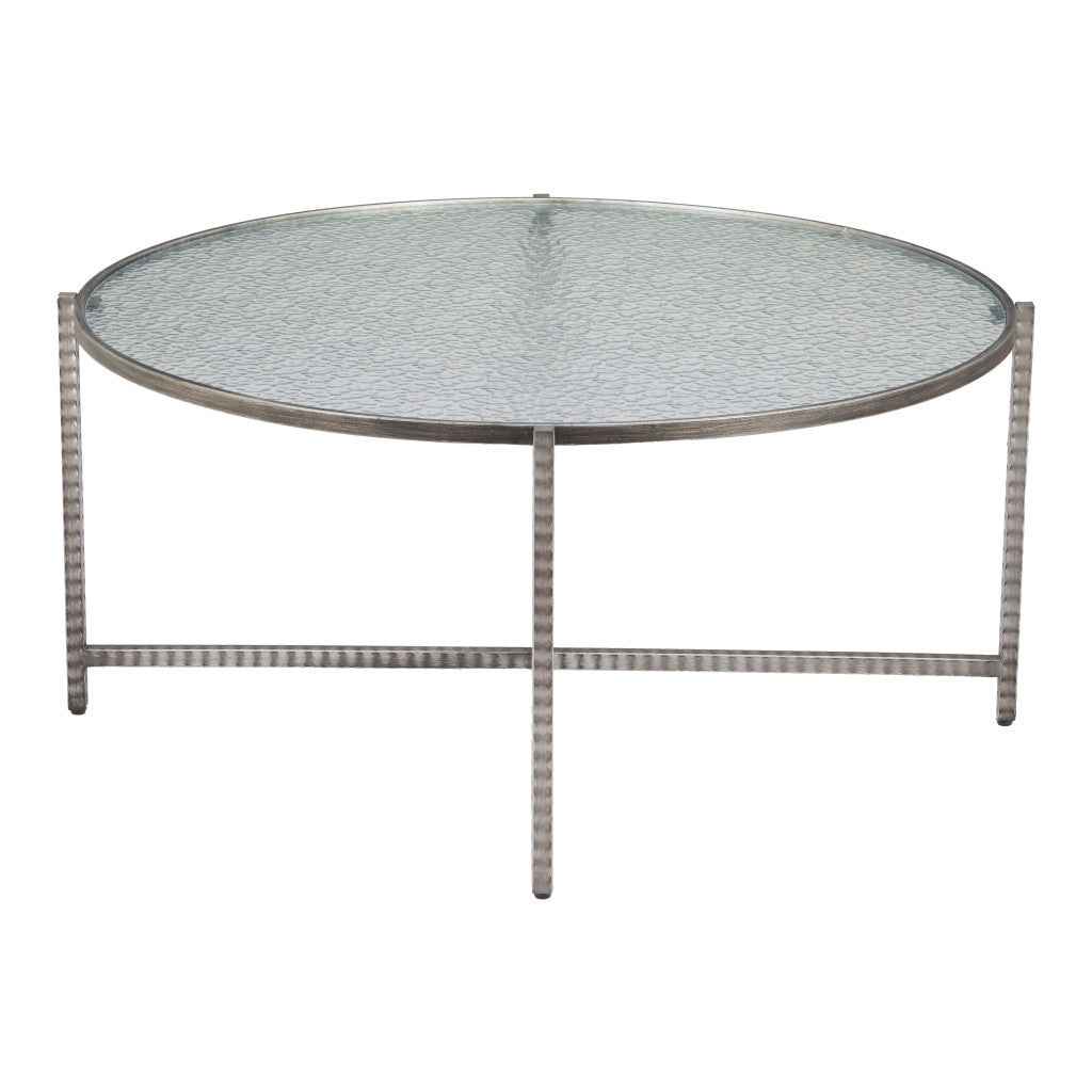 41" Silver Glass and Steel Round Coffee Table