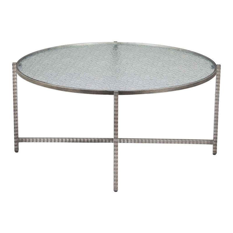 41" Silver Glass and Steel Round Coffee Table