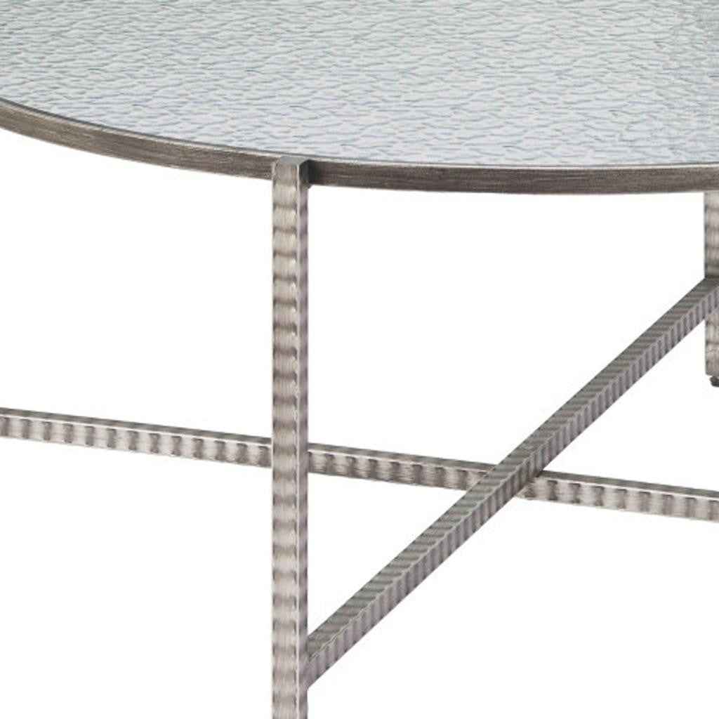 41" Silver Glass and Steel Round Coffee Table