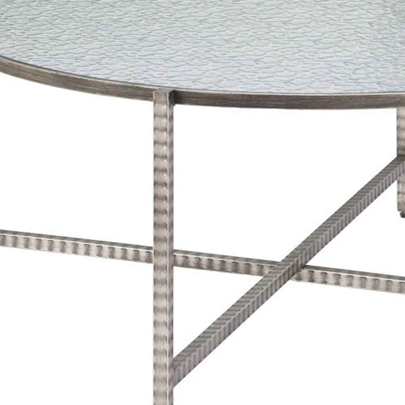 41" Silver Glass and Steel Round Coffee Table