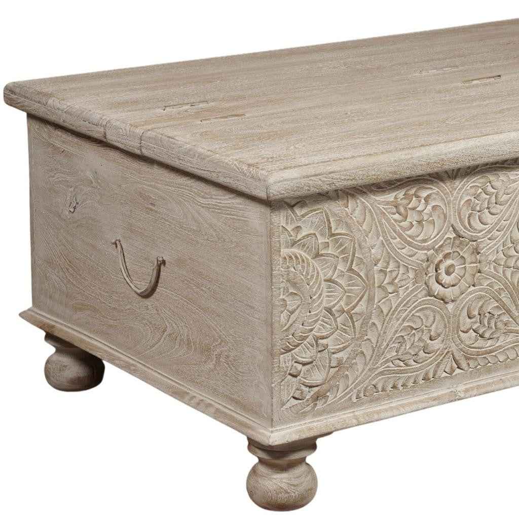 49" Natural Solid Wood Distressed Lift Top Coffee Table