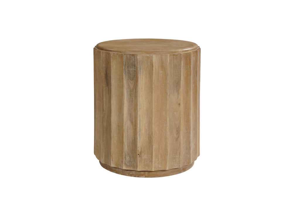 23" Brown Solid Wood Round Block End Table
