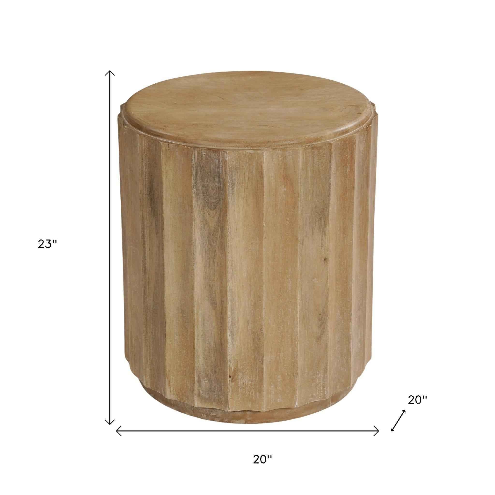 23" Brown Solid Wood Round Block End Table