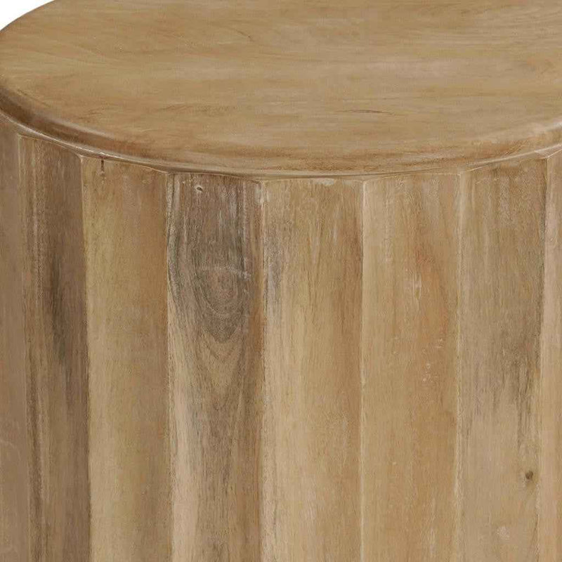 23" Brown Solid Wood Round Block End Table
