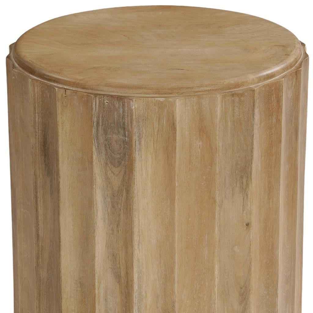 23" Brown Solid Wood Round Block End Table