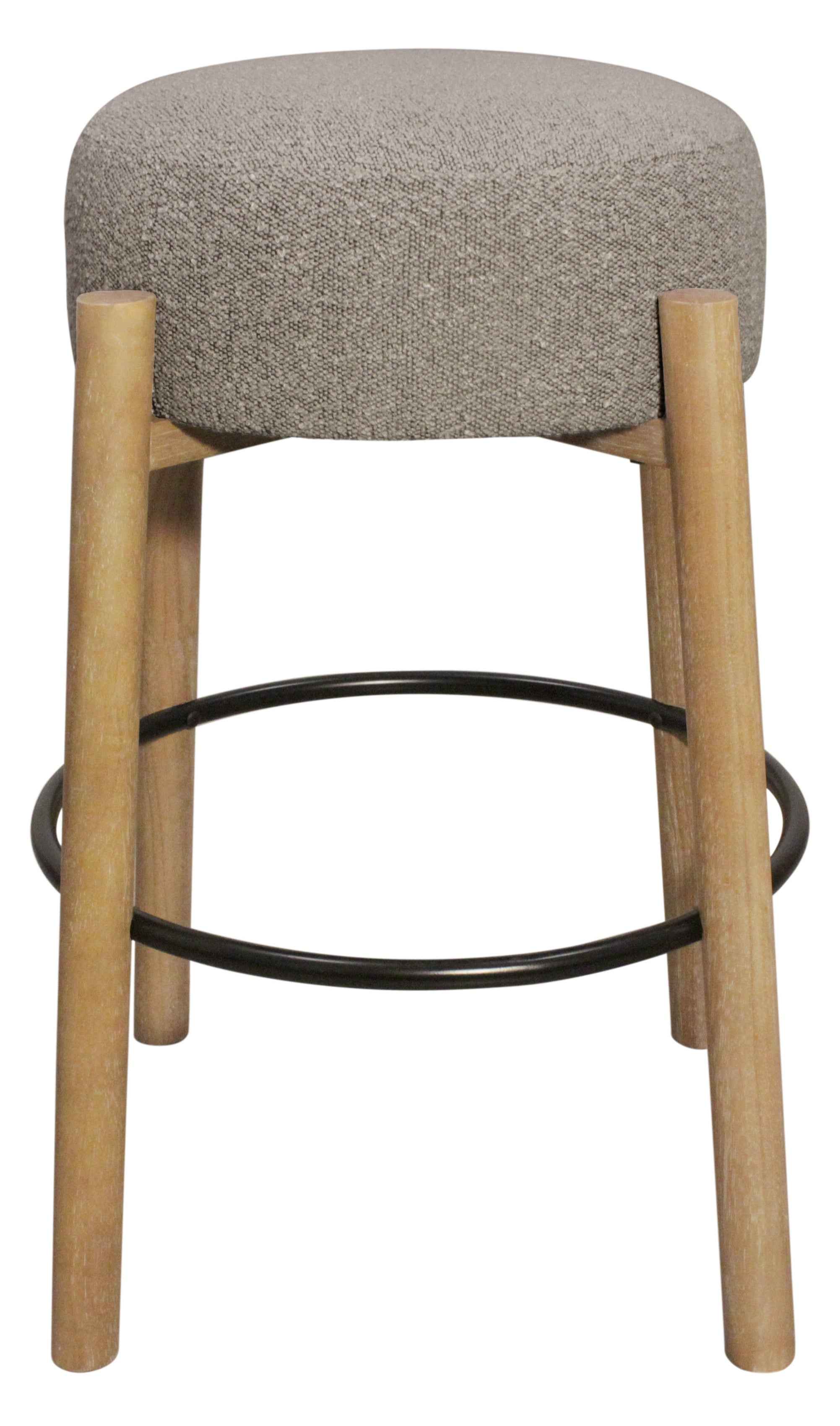 Set of Two Gray and Natural Fabric and Solid Wood Backless Bar Height Bar Chairs