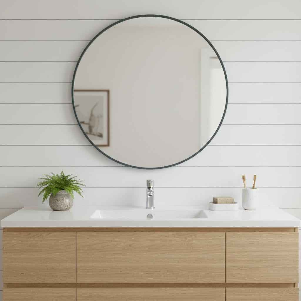 30" Black Metal Round Framed Bathroom Vanity Mirror