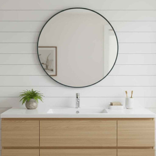 30" Black Metal Round Framed Bathroom Vanity Mirror
