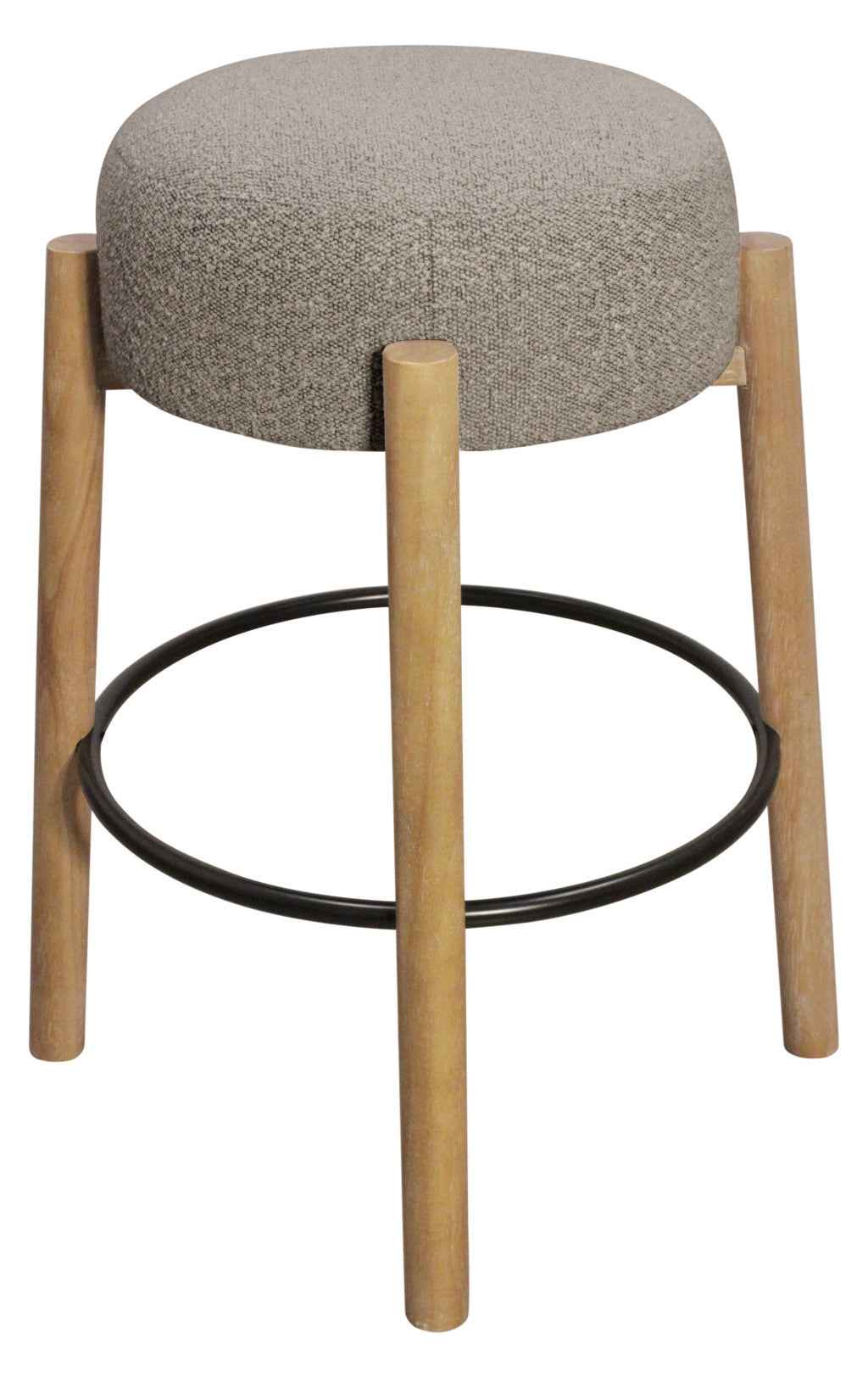 Set of Two Gray and Natural Fabric and Solid Wood Backless Bar Height Bar Chairs