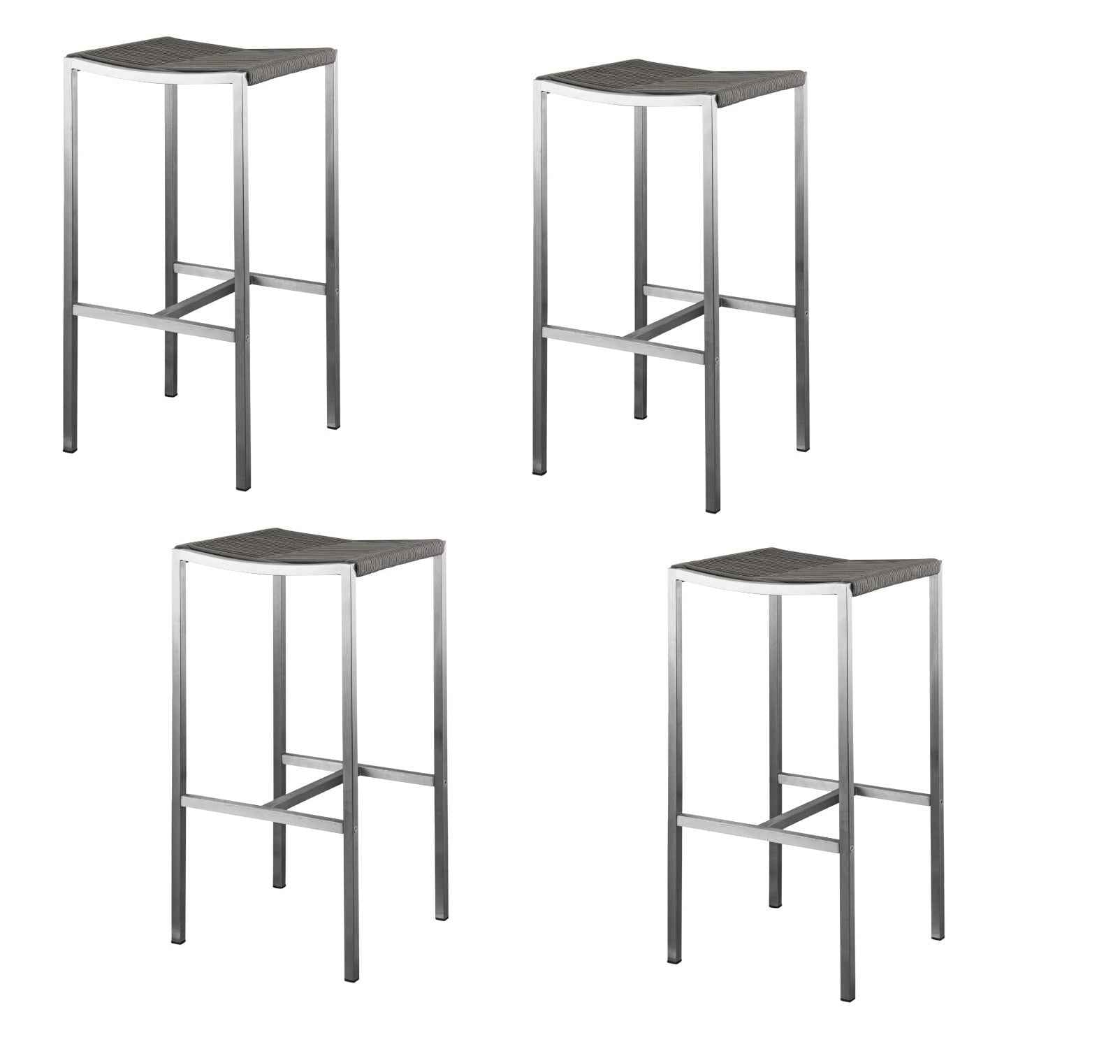Set of Four 28" Brown and Silver Iron and Steel Backless Counter Height Bar Chairs