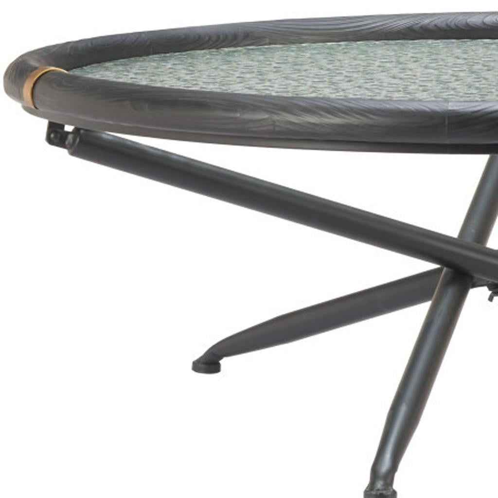 40" Black Glass and Solid Wood Round Sled Coffee Table