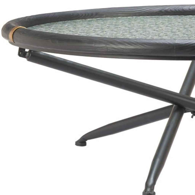 40" Black Glass and Solid Wood Round Sled Coffee Table