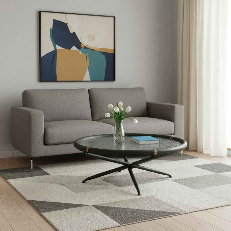 40" Black Glass and Solid Wood Round Sled Coffee Table