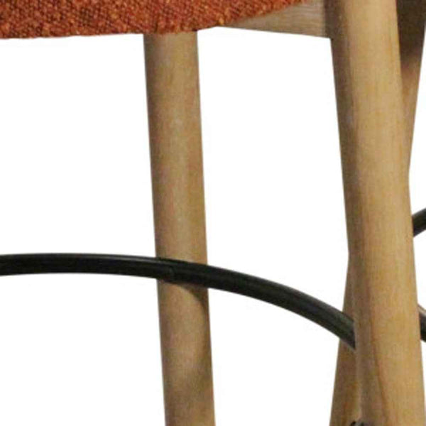 Set of Two Rust and Natural Fabric and Solid Wood Backless Bar Height Bar Chairs Default Title