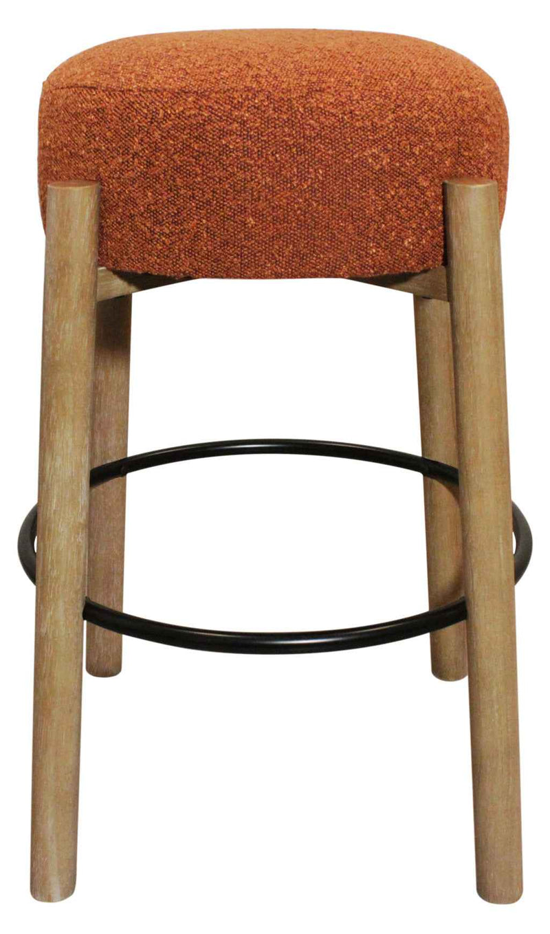 Set of Two Rust and Natural Fabric and Solid Wood Backless Bar Height Bar Chairs