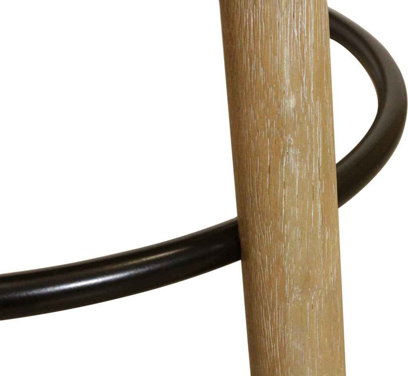 Set of Two Rust and Natural Fabric and Solid Wood Backless Bar Height Bar Chairs