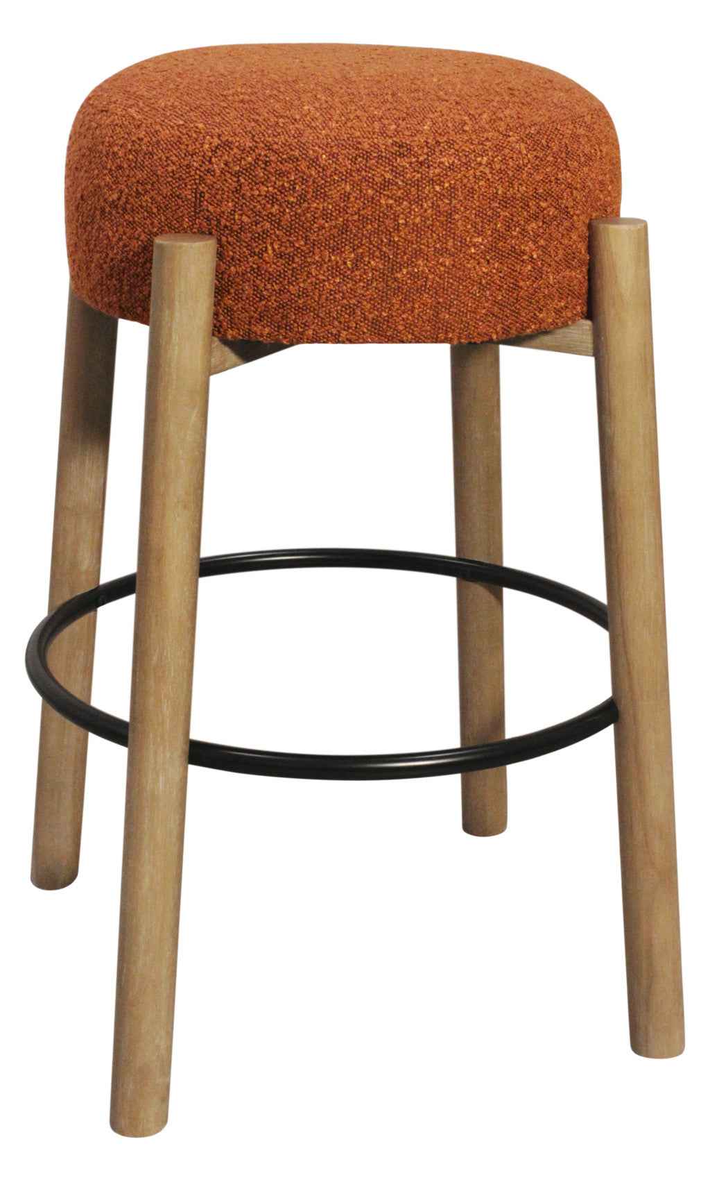 Set of Two Rust and Natural Fabric and Solid Wood Backless Bar Height Bar Chairs