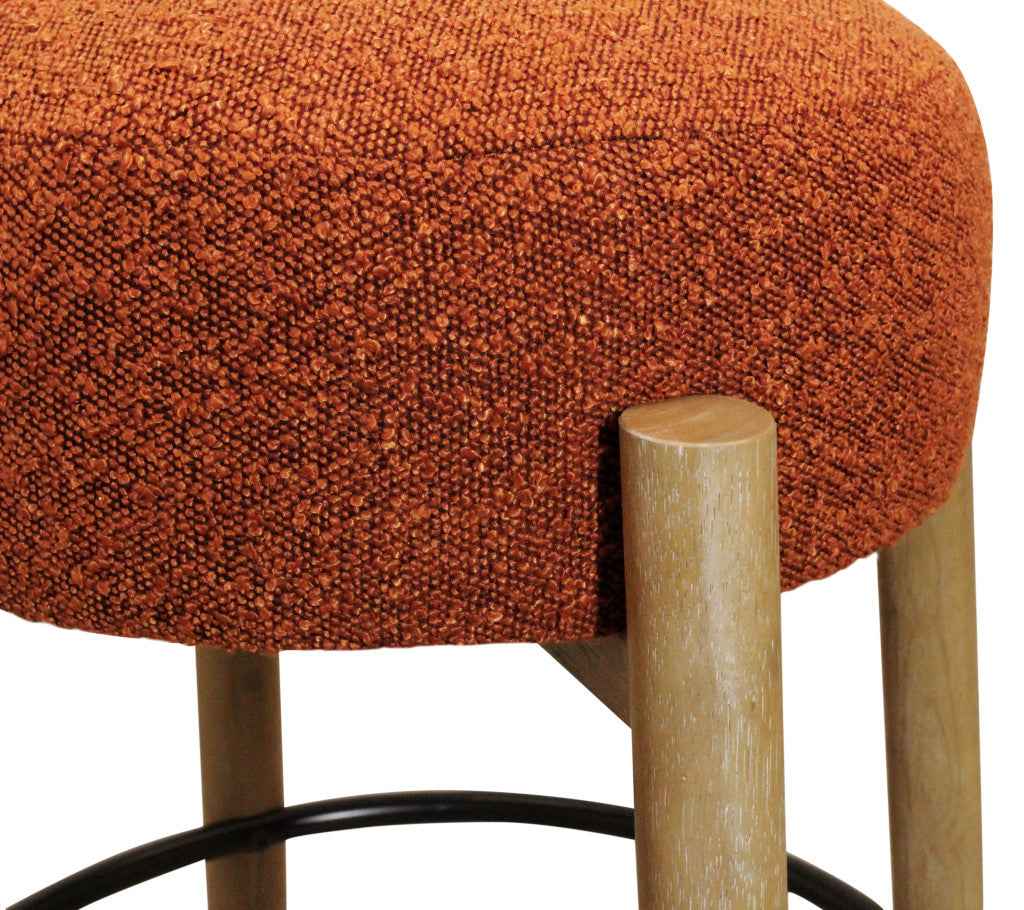 Set of Two Rust and Natural Fabric and Solid Wood Backless Bar Height Bar Chairs