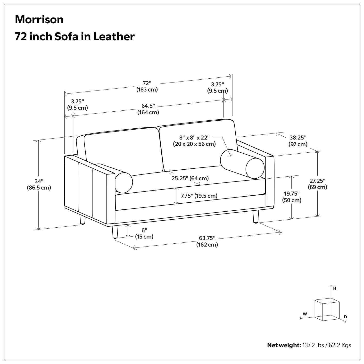 72" Brown Leather Sofa