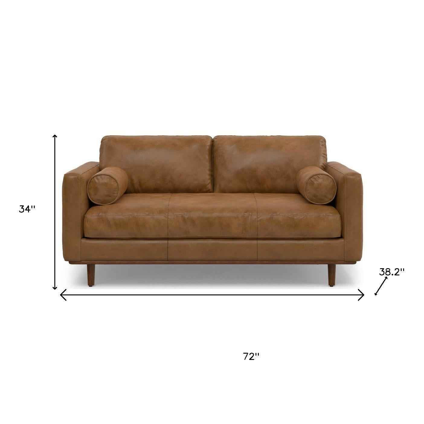72" Brown Leather Sofa