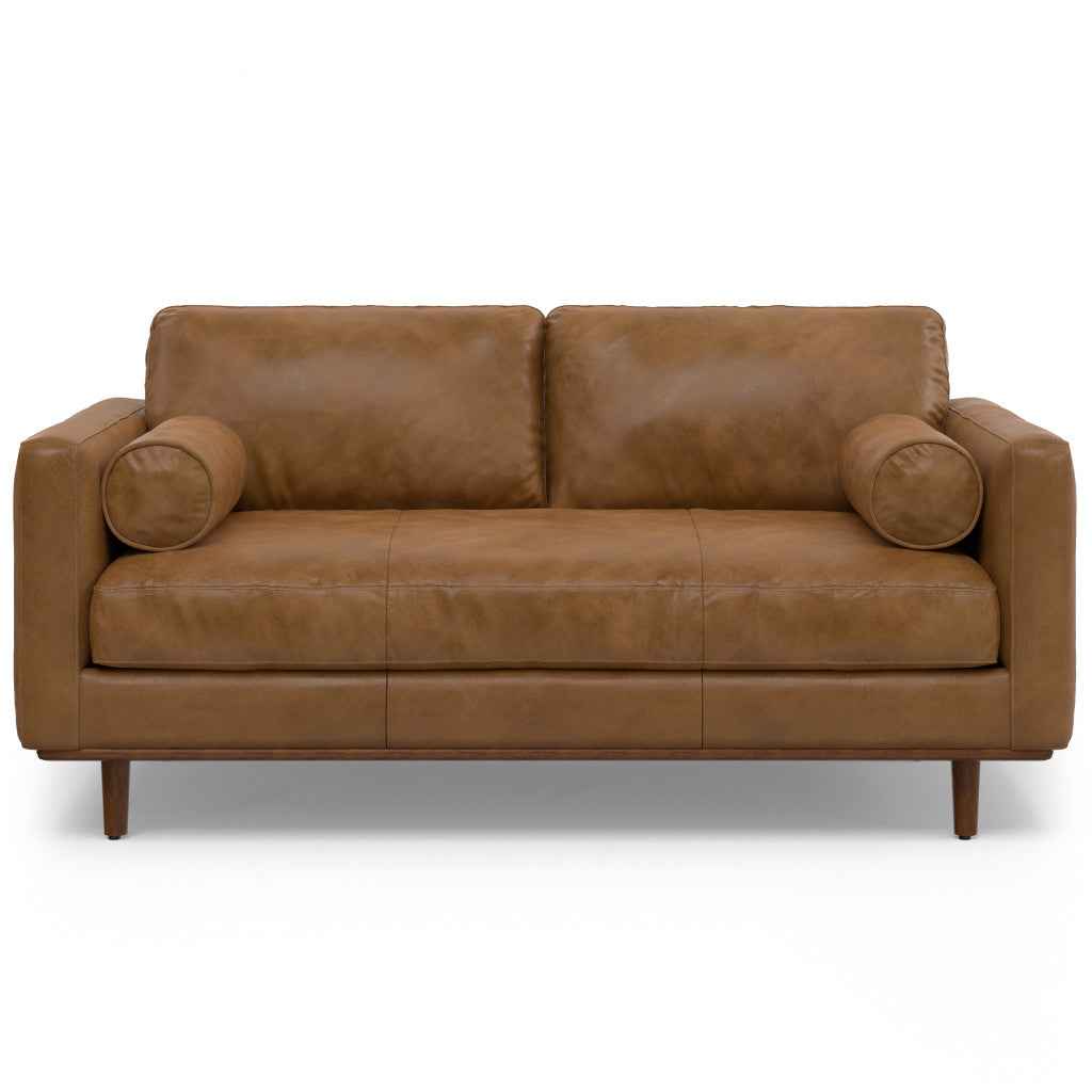 72" Brown Leather Sofa